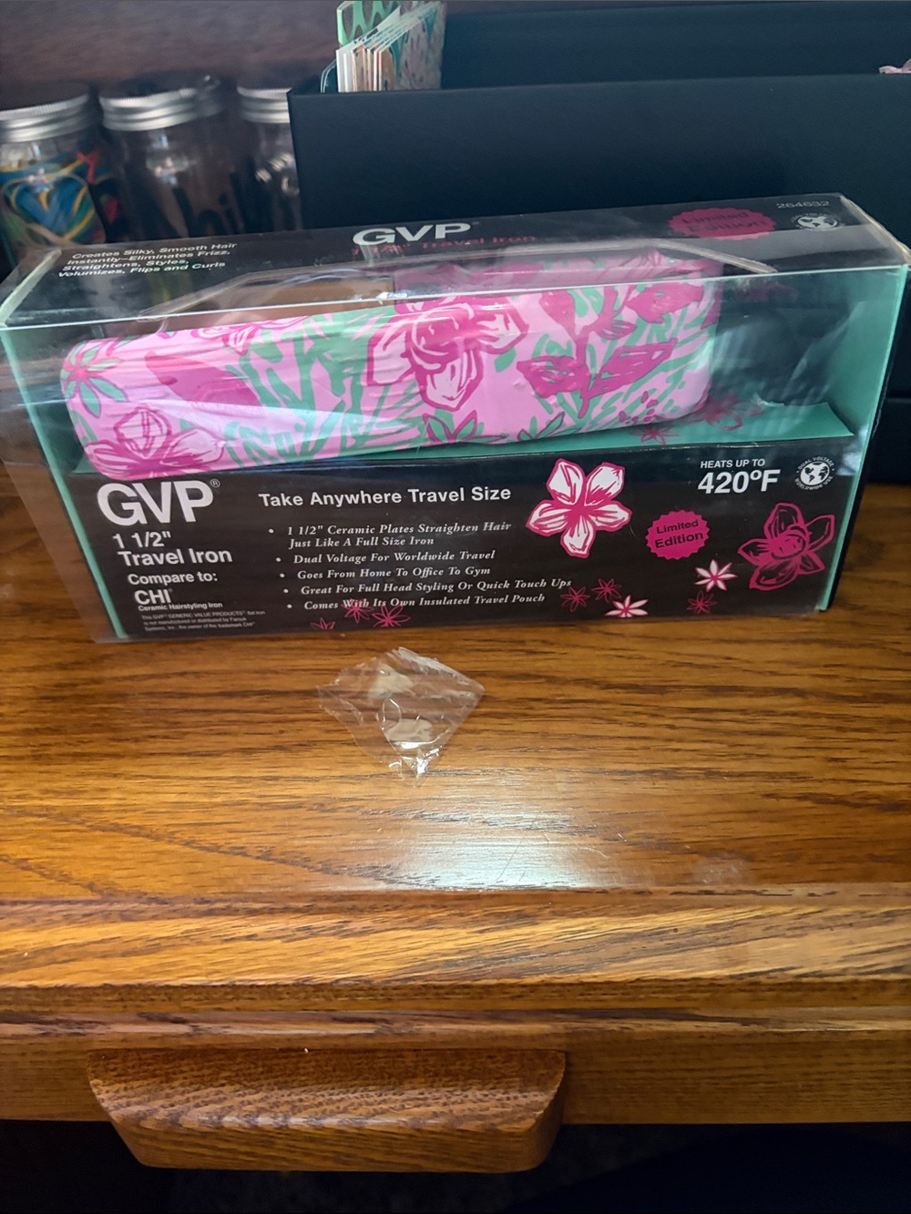 GVP Pink Floral Travel Flat Iron – Compact 1.5" Travel Styling Tool
